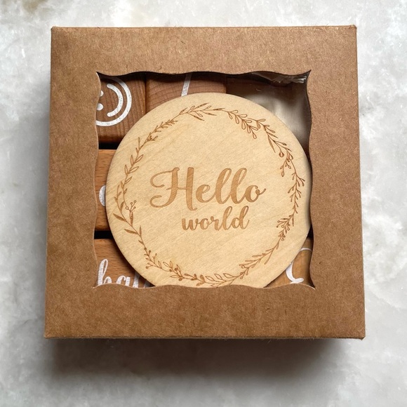 NWOT  Mamimami Home Hello World Milestone Wood Block Set(8 piece set). - Picture 2 of 6